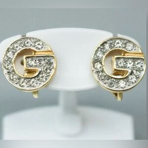 Givenchy Clip-on Vintage Earrings Rhinestone Gold Color Hardware
